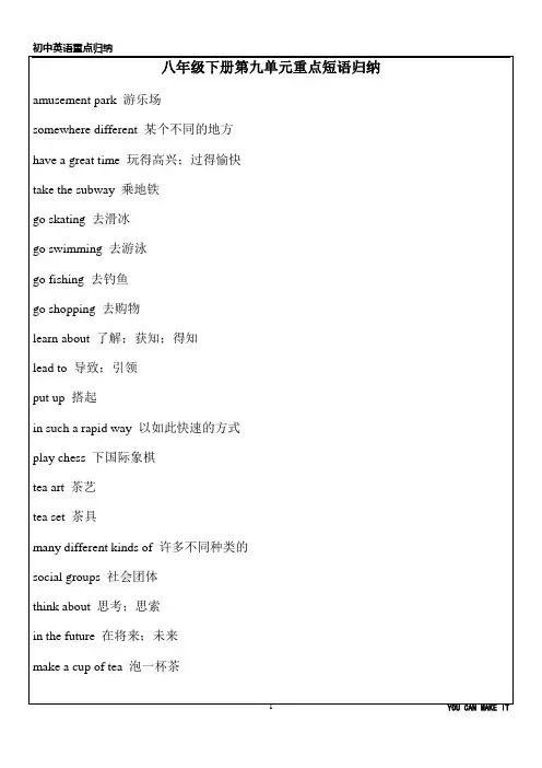 人教版英语八年级下册第九单元重点短语归纳