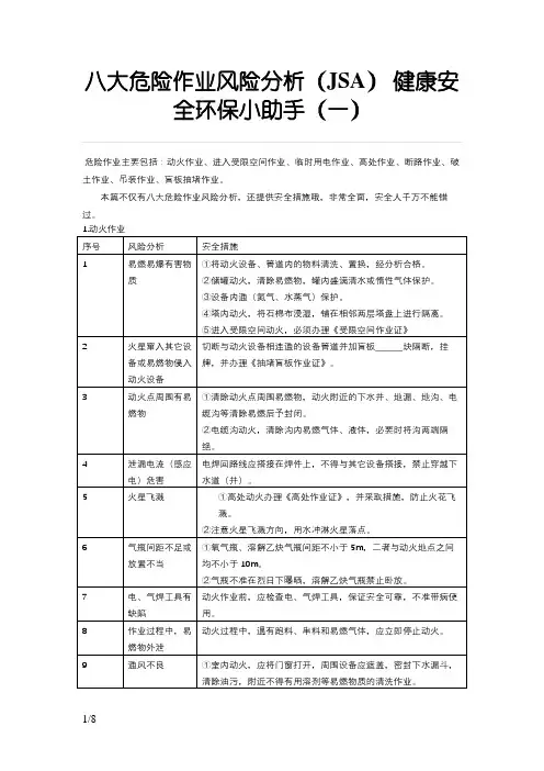 八大危险作业风险分析