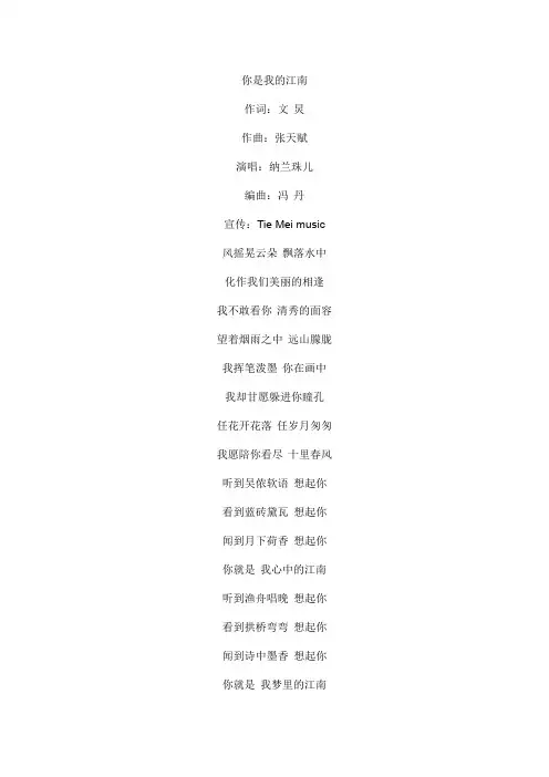 你是我的江南文本歌词