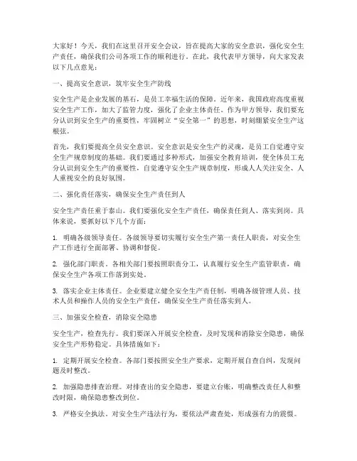 甲方领导安全会议发言稿