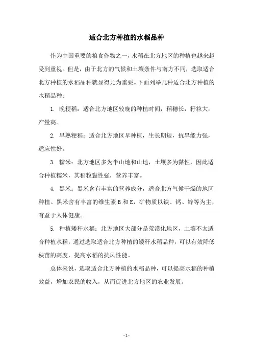 适合北方种植的水稻品种