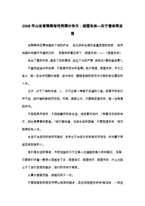2008年山东省卷高考优秀满分作文：相信未来—关于春来草自青_散文
