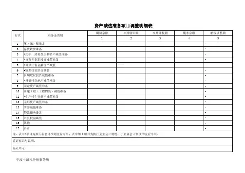 资产减值准备项目调整明细表