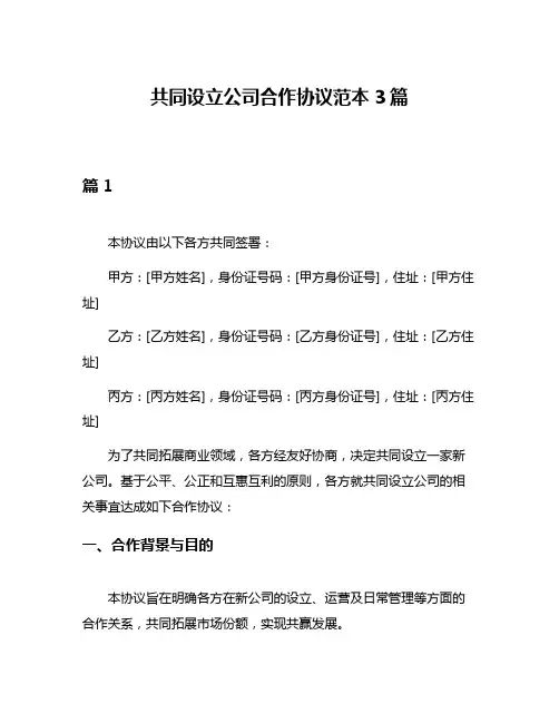 共同设立公司合作协议范本3篇