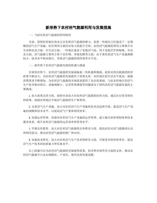 新形势下农村沼气能源利用与发展措施
