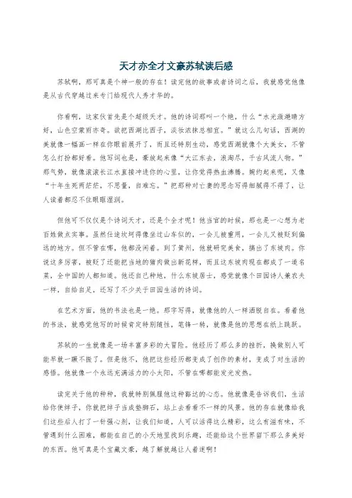 天才亦全才文豪苏轼读后感
