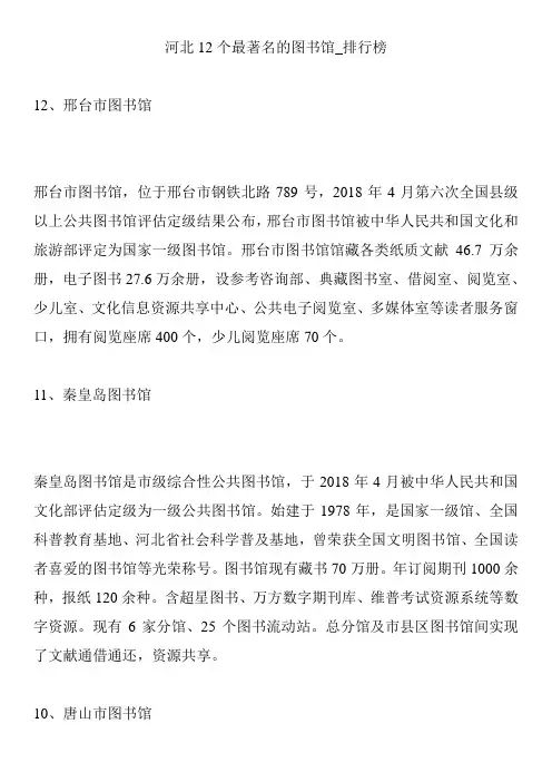 河北12个最著名的图书馆_排行榜