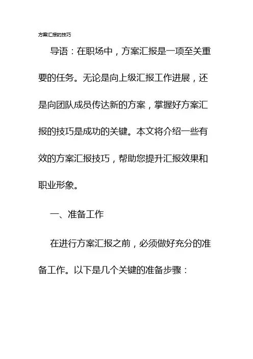方案汇报的技巧