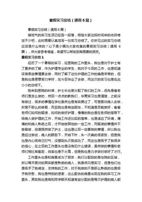 暑假实习总结（通用6篇）