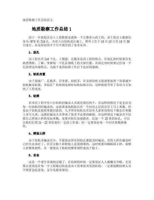 地质勘察工作总结