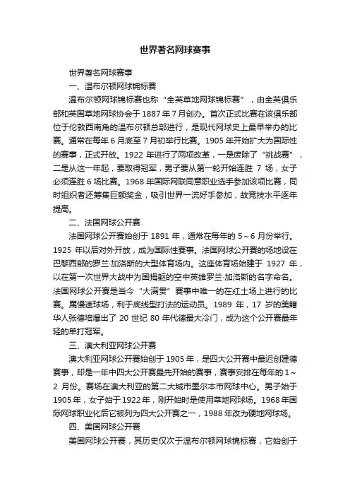 世界著名网球赛事