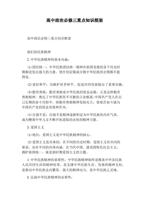 高中政治必修三重点知识框架