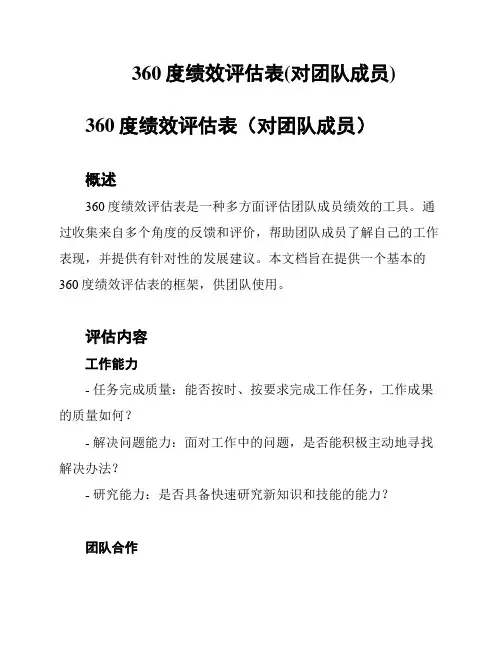 360度绩效评估表(对团队成员)