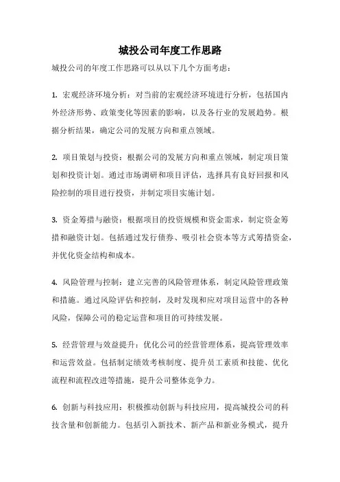 城投公司年度工作思路
