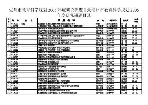 湖州市教育科学规划2005年度研究课题目录湖州市教育科学