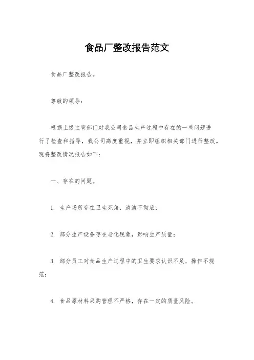 食品厂整改报告范文