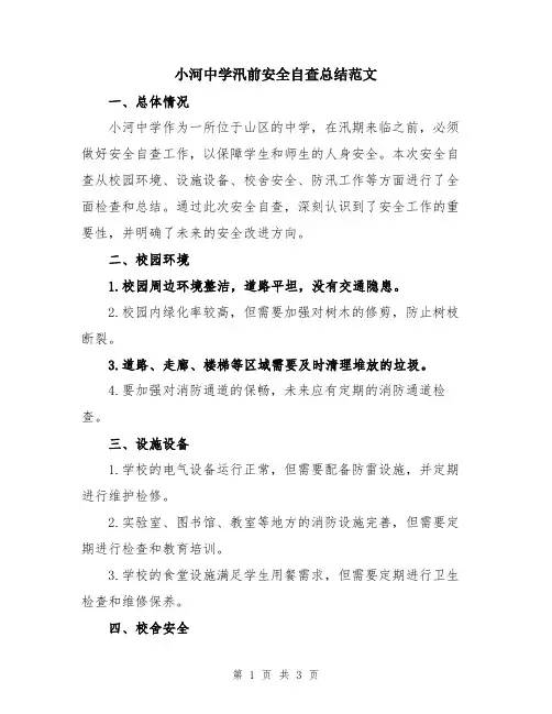 小河中学汛前安全自查总结范文