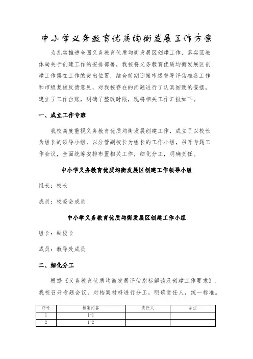 中小学义务教育优质均衡发展工作方案