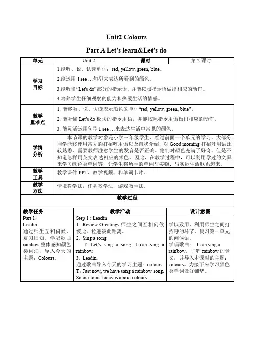 Unit2PartALet'slearnLet'sdo(教学设计)三年级英语上册(人教PEP版)