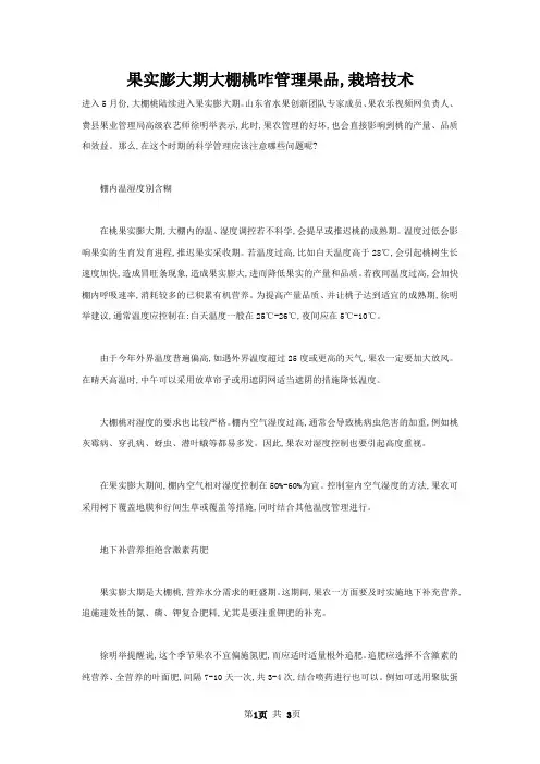 果实膨大期大棚桃咋管理果品,栽培技术