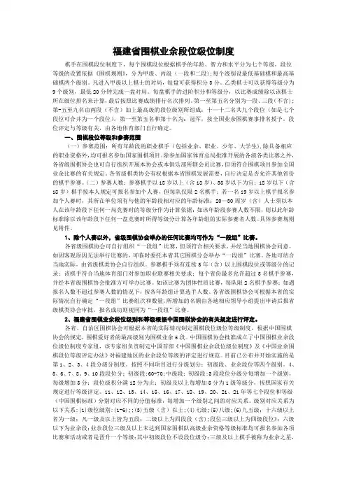 福建省围棋业余段位级位制度