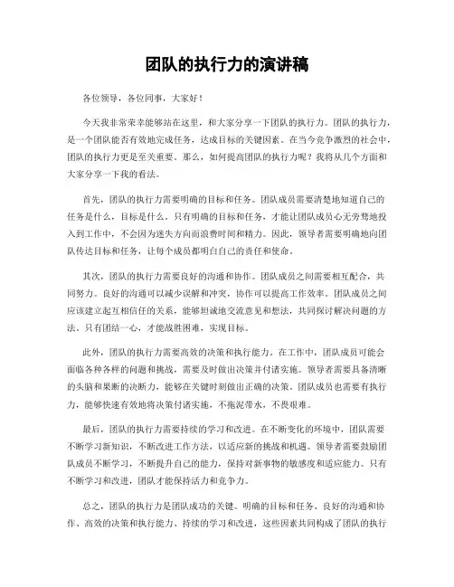 团队的执行力的演讲稿