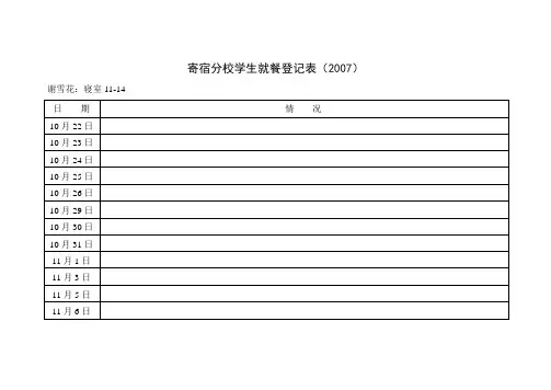 寄宿分校学生就餐登记表(2007)