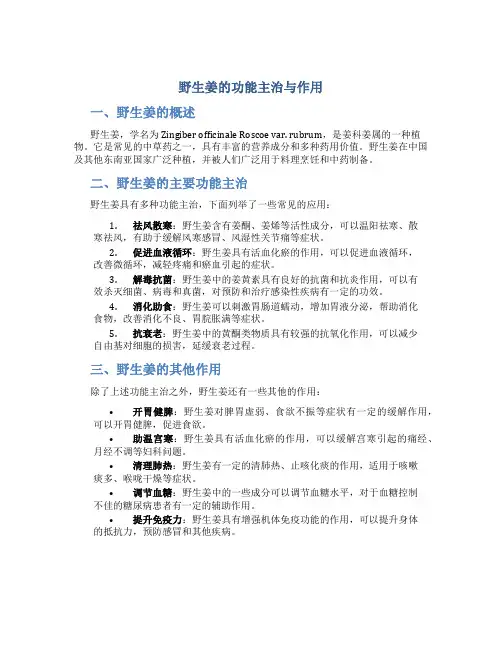 野生姜的功能主治与作用