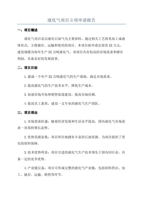 液化气项目立项申请报告
