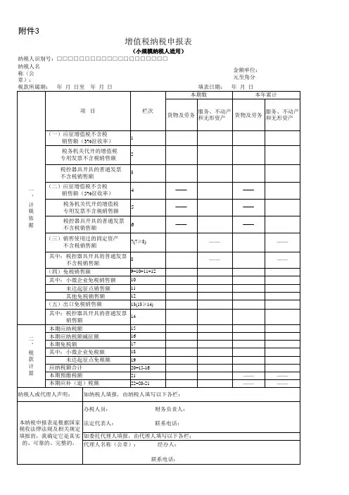2016新版增值税纳税申报表(适用小规模纳税人)