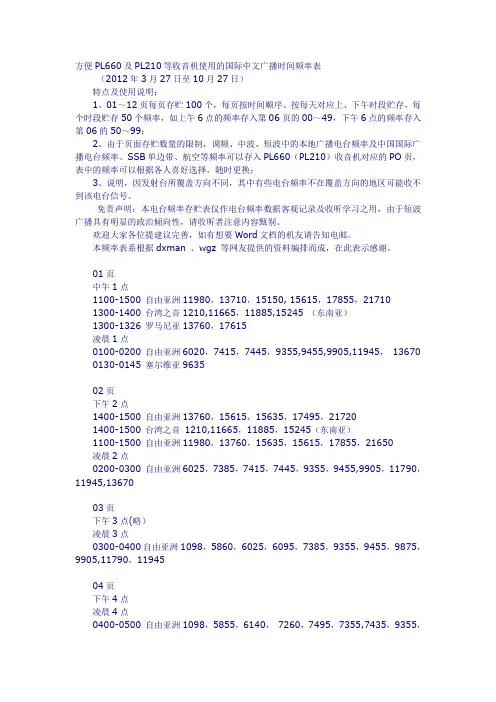 收音机使用的国际中文广播时间频率表