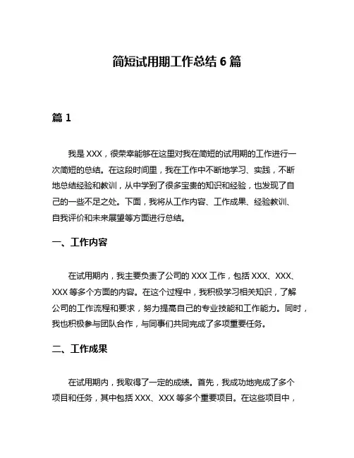 简短试用期工作总结6篇
