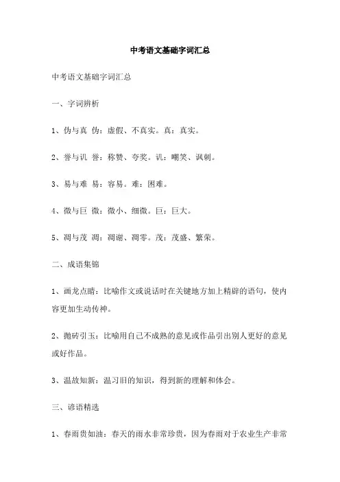 中考语文基础字词汇总