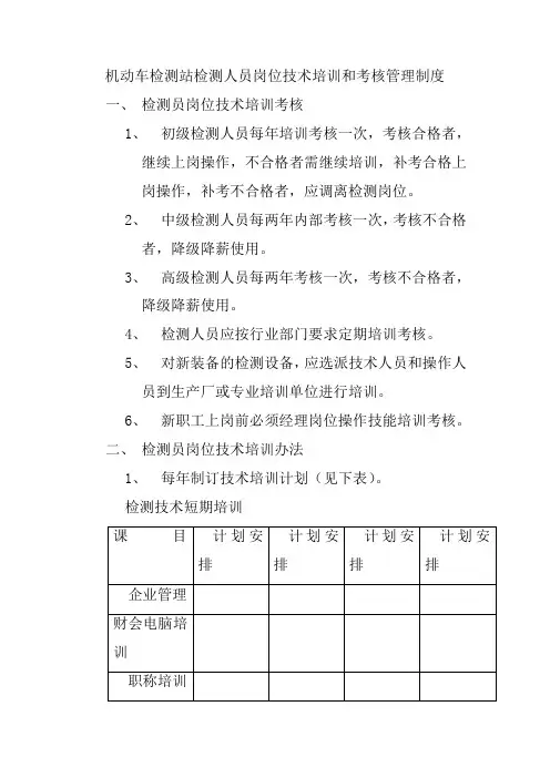 机动车检测站检测人员岗位技术培训和考核管理制度