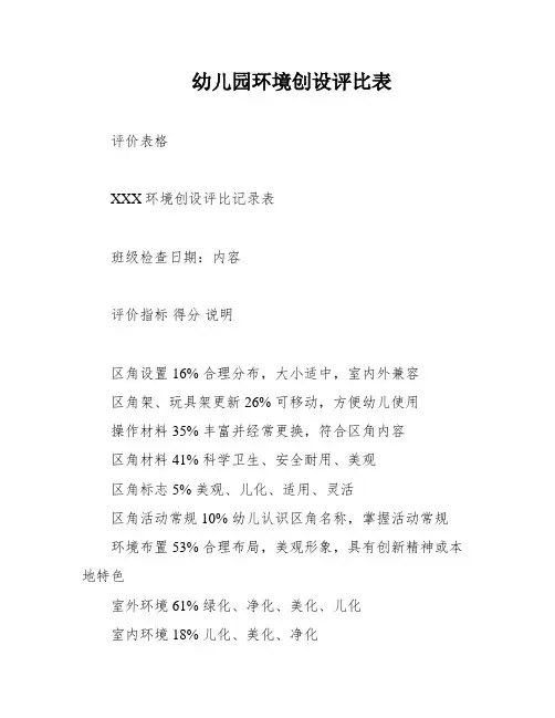 幼儿园环境创设评比表