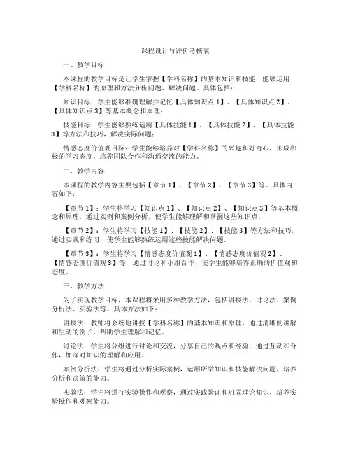 课程设计与评价考核表