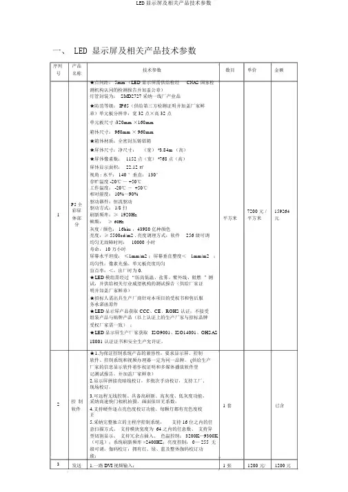 LED显示屏及相关产品技术参数