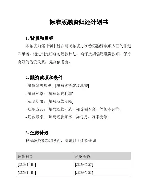 标准版融资归还计划书