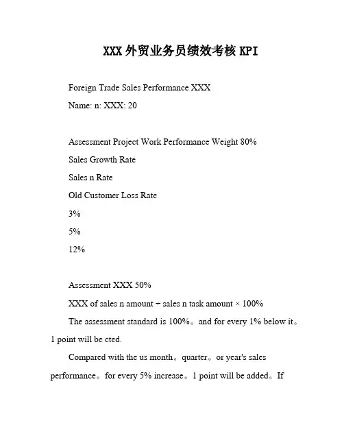 XXX外贸业务员绩效考核KPI