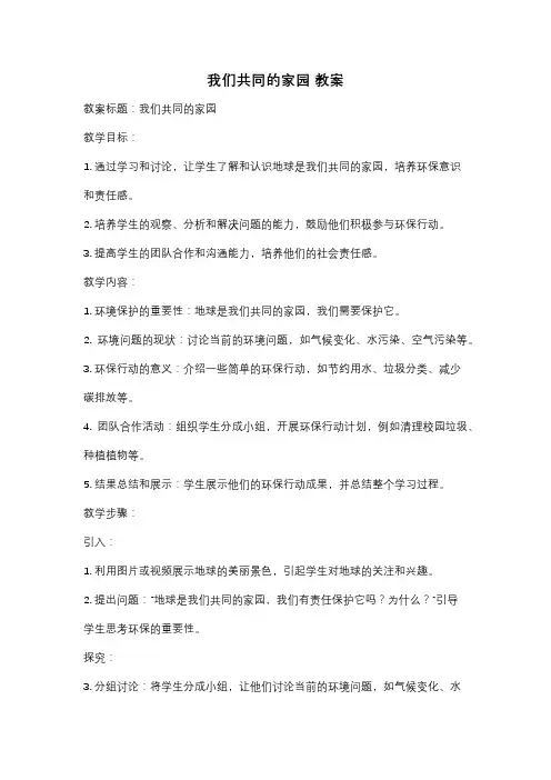 我们共同的家园 教案
