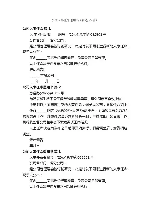公司人事任命通知书（精选23篇）