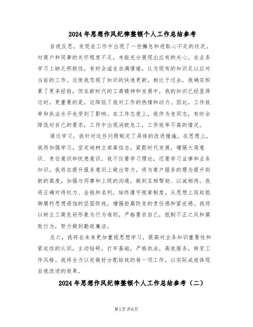 2024年思想作风纪律整顿个人工作总结参考（四篇）