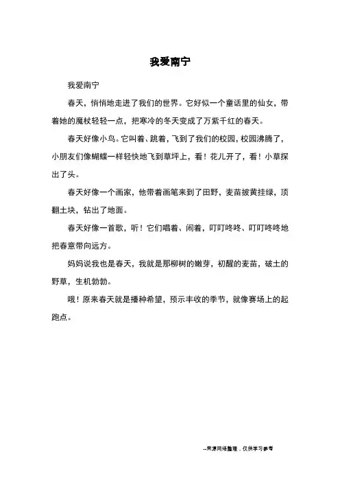 我爱南宁_小学三四年级写景