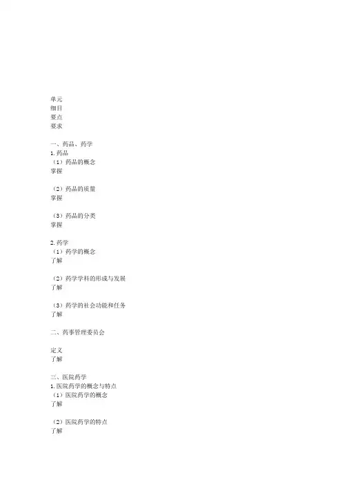 2011年药学初级(士)考试大纲(101)：药事管理