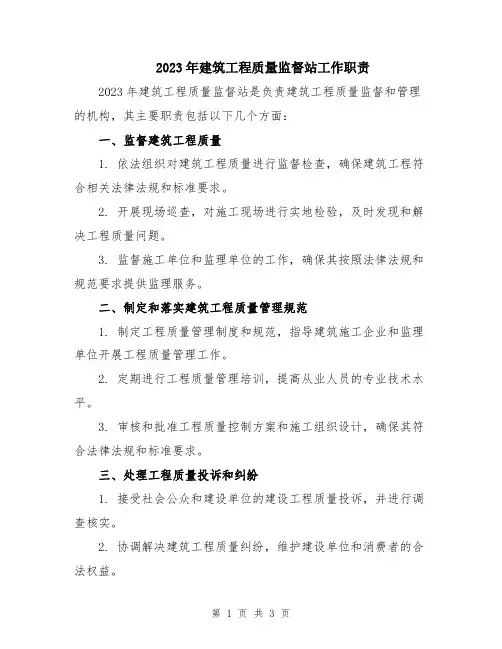 2023年建筑工程质量监督站工作职责