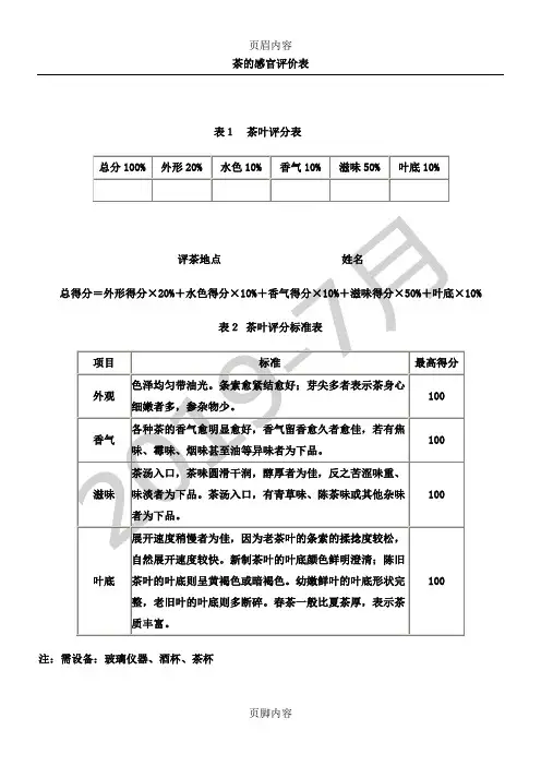 茶的感官评价表