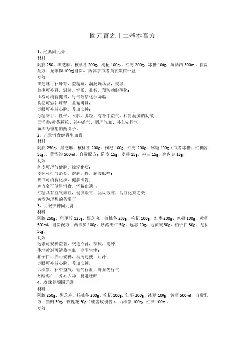 固元膏十二膏方