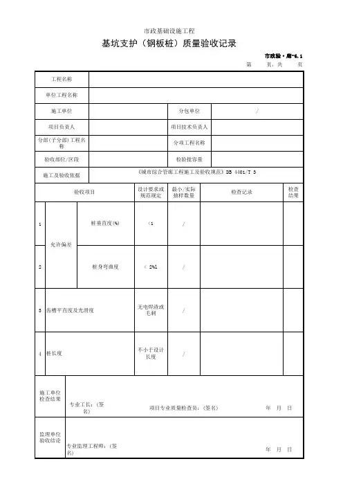 基坑支护(钢板桩)质量验收记录(市政)