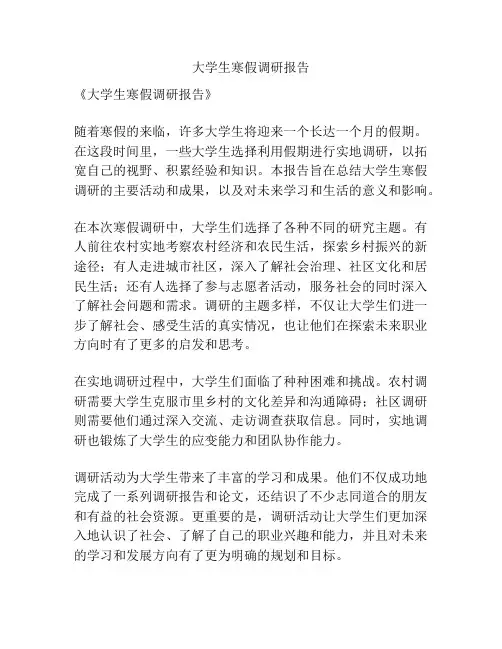 大学生寒假调研报告