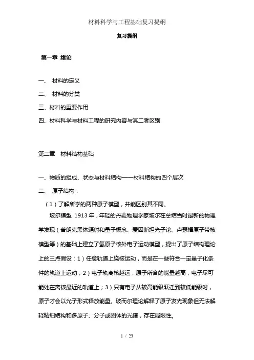 材料科学与工程基础复习提纲